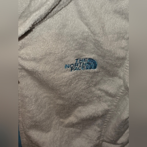 The North Face Girls’ Full-Zip Fleece Jacket – White w Teal Trim – Size L 14/16 - Picture 2 of 8